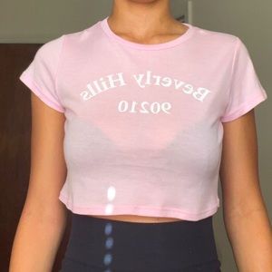 COPY - Pink cropped Beverly Hills printed Tee